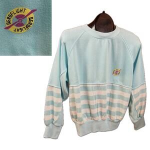 Vintage 1980s Blue and White Stripe Pullover Seeatshirt Top / Medium
